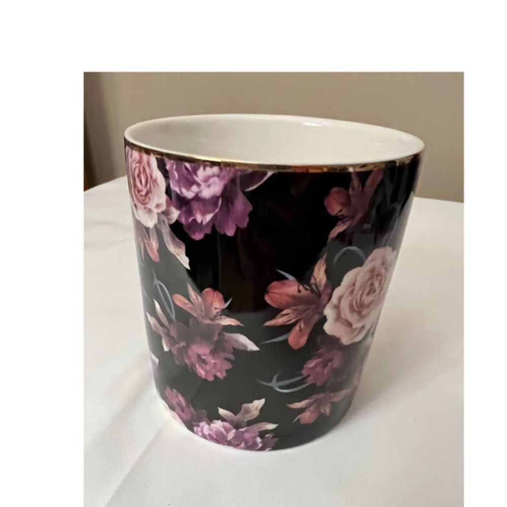 Black Floral Design Makeup or Pencil‎ Holder 3 3/4" x 3 1/2"